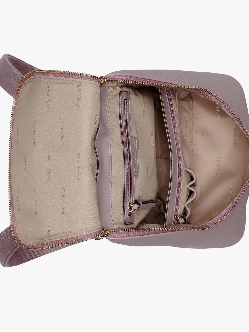Calvin Klein Zulle Mauve Pebbled Leather Backpack with coin/airpods purse - Picture 2 of 16